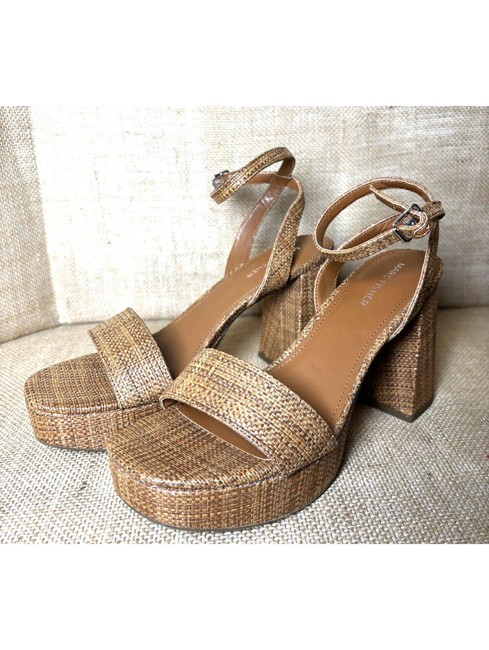 Marc Fisher Sadel Square Toe Platform Sandals  Block Heel Size 9.5  M